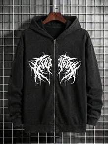 Retro Dark Men's Spring And Autumn Wash Water Old Zipper Hoodie - Black - View 2