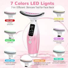 Rechargeable Facial And Neck Massager With 7-In-1 Massage Modes, Portable Light Beige Care Device Suitable For Women & Girls, Ideal Gift For Mom,, Improves Circulation & Light Beige Elasticity - 粉色 - 查看 7