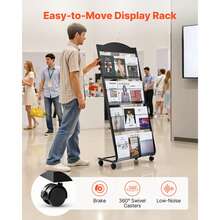 Brochure Display Rack, 4-Tier Magazine Literature Display Stand With Wheels, Movable Floor Standing Magazine Rack, Heavy Duty Newspaper Catalog Holders For Shop Exhibitions Office Craft Fairs - Base with casters 4 slots - 查看 4