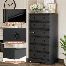 6 Drawer Dresser Tall, 52" Tall Grey/Cherry/Black Dresser For Bedroom, Chest Of Drawers, Large Storage Organizer For Clothes, Grey Vintage, For Living Room, Bedroom, Hallway - 黑色 - 查看 3