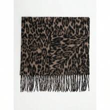 1pc Leopard Print Autumn/Winter Fashion Striped Plaid Fleece Warm Women Boucle Deep Brown Wool Thick Scarf, Warm Acrylic Scarf Like Cashmere, Bohemian Casual Windproof Couple Shawl, Comfortable Blanket Scarf, Suitable For Daily Wear For Dress - 棕色 - 查看 4
