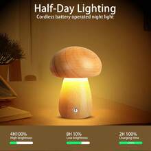 木质蘑菇造型夜灯，触摸开关，床头灯，胡桃木/榉木暖色可调光台灯，USB充电