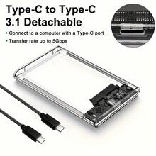 Casing Hard Drive Eksternal 2,5 Inci, USB-C 3.1 Gen 2 ke SATA III 6Gbps, Casing Transparan Tanpa Alat, Kompatibel dengan SSD/HDD 2,5 Inci 7mm/9,5mm - Clear - View 10