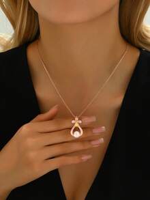1pc Rose Gold Plated Copper Minimalist Necklace For Women, Suitable For Daily Wear, Valentine's Day/Anniversary/Holiday Gift - Necklace 0777 - View 6