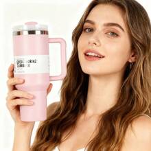 兼容史丹利大容量便携式双层真空保温瓶，适用于居家、办公、户外活动、露营、徒步、驾车和公路旅行，可重复使用，带盖和吸管，男女通用，是情人节和生日礼物的理想之选，包含吸管