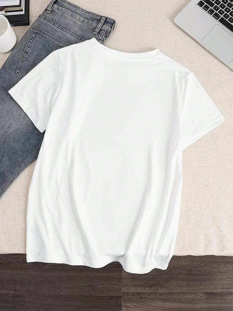 2026 Nueva primavera Camiseta de cuello redondo de manga corta con estampado de gato de estilo español casual, blanca de verano - Blanco - Añade 2