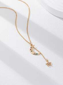 1 Pc Cooper Zirconia Moon Star Necklace Y Chain Necklaces Jewelry For Women - Copper  Moon and Star Necklace - View 2