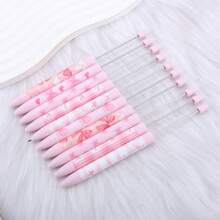 5/10pcs Cute Pink Bow DIY Long Beaded Pen Focal Point, Various Adorable Pink Beaded Silicone Barrel Plastic Pens, Valentine's Day Gift Souvenir Making - Pink - View 3