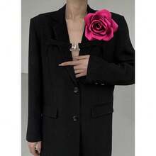 Large Dainty Satin Fabric Rose Flower Brooch Pins Hairpin For Women,Ladies,Beige - 米色 - 查看 6