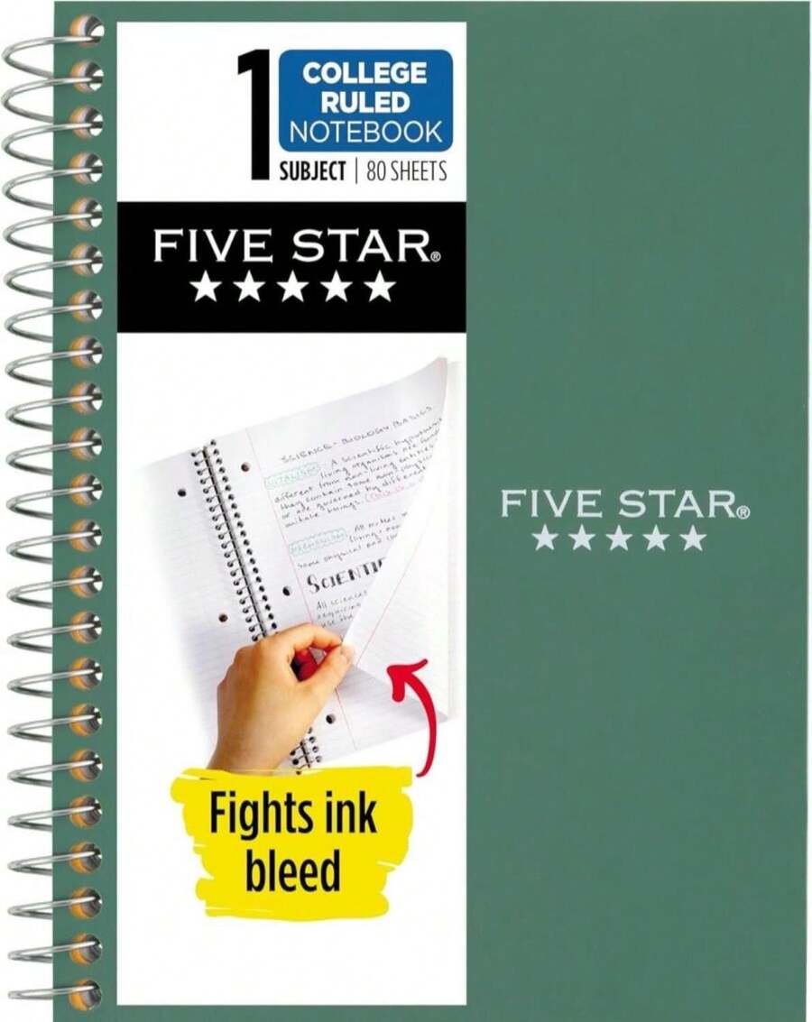 Five Star Spiral Notebook, 1 Subject, College Ruled Paper, Personal Size, 4-3_8" X 7", 80 Sheets, Fights Ink Bleed, Water Resistant Cover, Seaglass Green (450048CH1-ECM) - ColorE - 查看 1