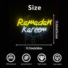 1 Peça Sinal de Néon LED Multicolorido do Ramadã, Luz Decorativa de Parede Operada por USB para Casa, Quarto, Sala de Estar, Cozinha, Loja, Restaurante, Decoração Ideal para o Festival do Ramadã e Presente de Feriado - Multicolorido - Visão 10