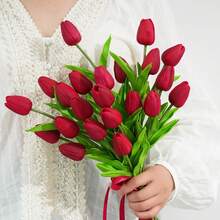 5/20 buc buchet de flori artificiale realiste cu lalele, textură realistă, potrivit pentru nuntă, cameră, casă, hotel, petrecere, evenimente, Ziua Îndrăgostiților, Anul Nou, ziua de naștere, cadouri de absolvire - roșu - Vizualizare 2