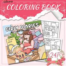 GDTME Libro para colorear de 24 páginas sobre la vida diaria de las niñas, la vida independiente de las mujeres, la vida hogareña acogedora, colorear relajante, un gran regalo para el Día de San Valentín, el regreso a la escuela, el Día de la Mujer, artículos de papelería, suministros de oficina - Multicolor - Ver 12