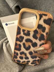 1pc Leopard Print Painted 2D Pattern Faux Leather Full Coverage TPU Shockproof Phone Case Compatible With IPhone 11 12 13 14 15 15 16 17 Pro/Pro Max/X/XS/XR/XS Max - Multicolor - View 3