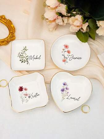 Personalized Birthday Flower Ring Plate, Bridesmaid Jewelry Plate (Wedding Return Gift), Women's Flower Jewelry Plate, Friend's Birthday Gift, Valentine's Day Gift