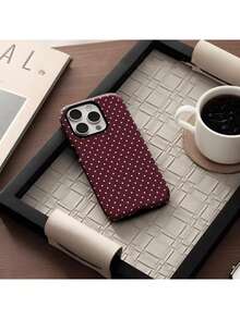 Ốp điện thoại chấm bi, mờ, màu đỏ tía, tương thích với iPhone 17/16/15/14/13/12 Plus/Pro Max - Màu Đỏ Sâu - Xem 5