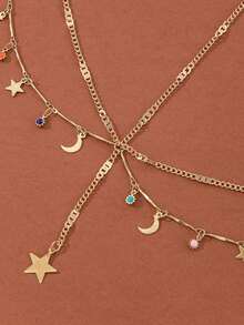 1件波西米亚风金色星月流苏发链，女士波浪链发饰，吊坠随机发货