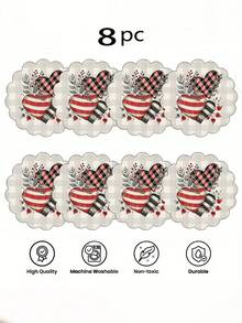 2/4/6/8/10pcs Valentine's Day Round Placemats, 13.8inch*35cm, Buffalo Plaid Heart Truck Design, Suitable For Restaurants, Kitchens, Dinner Parties, And Various Occasions, Can Be Used As Dining And Holiday Outdoor Tabletop Decor For Valentine's Day, Mother's Day - Multicolor - View 15