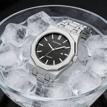 1 件男士石英表，12 面磨砂表壳，不锈钢表带，独特的嘻哈小众设计，防水夜光时尚商务日历腕表