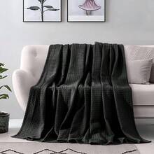 Premium 100 Cotton Waffle Blanket Lightweight Breathable Waffle Weave Bed Blanket Soft And Warm All Season Blanket For Couch, Sofa And Bed, Queen Size 90x90 Inches, Black - Nữ hoàng đen - Xem 2