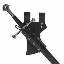 Renaissance Medieval Knight Viking Sword Stand, Double PU Leather Sword Sheaths, Halloween Cosplay Costume Prop, LARP Party Supplies, Photo Prop, Stage Performance Accessory - A - View 2