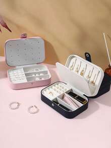 1pc PU Leather Jewelry Box, Double Layer Snap Jewelry Storage Box, Jewelry Collection Box, Ring Box, Pendant Box, Earring Box, Necklace Box, Simple Jewelry Box For Home, Portable Jewelry Box, Multi-Function Jewelry Box, Multi-Compartment Jewelry Display Box, Suitable For Vacation, Beach, Bathroom, Bedroom - Multicolor - View 3