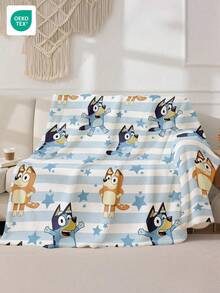 Bluey 1件装布鲁伊法兰绒毯 - 非常适合房间装饰，超级柔软轻盈，卡通印花，图案包括布鲁伊扔气球和布鲁伊当厨师，适合居家日常使用，也是送给朋友、家人或自己的绝佳生日礼物，舒适保暖，柔软易打理，可爱风格，布鲁伊流苏毯，卡通主题图案，布鲁伊家纺，毯子。注意：28*39英寸 - 非常小巧 - 彩色 - 查看 11