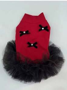 1pc Autumn/Winter Undershirt & Tulle Skirt, Long Sleeve Princess Tulle Skirt, Comfortable Versatile Undershirt, Bow Decor, Suitable For Pomeranian, Chihuahua, Maltese, Teddy And Other Small/Medium Cats And Dogs For Daily Wear And Parties