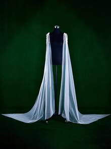 Bridal Double Shoulder Veil Pearls Long Shawl Cape Wedding Accessories - A - View 9