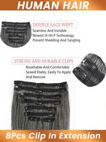 Human Hair Clip In Hair Extensions Silk Straight Double Weft Hairpiece Natural Clip In Full Head Hair Extensions #4P613 #Gray - Multicolor - View 2