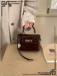 1pc Heart-Shaped Pendant Small Square Handbag, Adjustable Shoulder Strap, Crossbody Bag, New Fashion Ladies Commuter Purse - Chocolate Brown - View 2