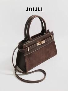 JNI JLI Brown Suede Top-Handle Purse Women Stylish Handbag Cross Body Bag Travel Essential Casual Daily Use Bags Vintage Sling Bag Summer Fashion Handbags Mini Purses Practical Shoulder Bag Gold Buckle Detail Tote Bag Ladies Daily Purse Versatile Crossbody Shoulder Bag Spacious Contrast Texture Handbag Must-Have Outfit Accessory Everyday Use Fashion Purse Adjustable Strap Shoulder Bag - màu nâu - Xem 3