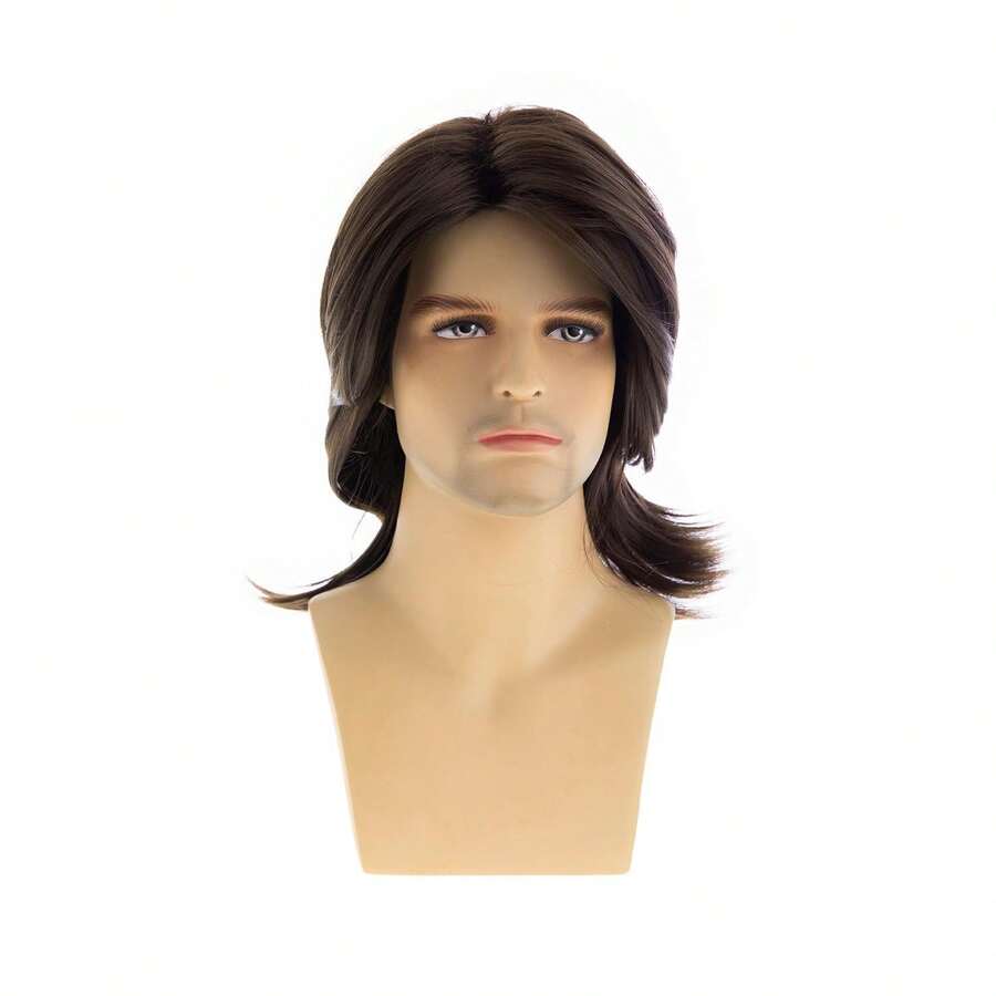 男士短款棕色假发，自然层次感合成假发，适合万圣节角色扮演派对。 - 彩色 - 查看 1