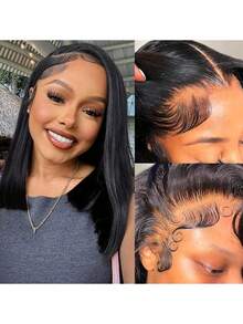 波波头假发，真人发混纺，13x4蕾丝前假发，无胶假发，预先拔毛，短款波波头蕾丝前假发，真人发混纺，女士自然发际线，180%密度，6-16英寸（混纺假发 - 真人发和合成纤维混合）。真人发混纺假发/女士真人发混纺假发/真人发混纺蕾丝前假发/无胶假发/漂白发结/预先拔毛/蕾丝假发/送她的礼物/送他的礼物/浪漫礼物/爱情礼物/情侣礼物 - SNatural - 查看 4