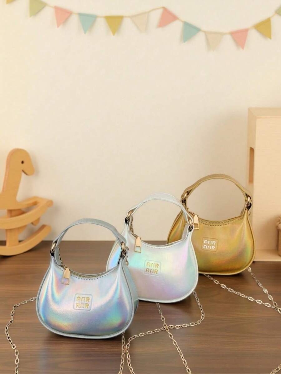 1pc Girls Solid Color PU Zipper Closure Fashion Handbag With Chain Strap, Suitable For Daily Use All Seasons