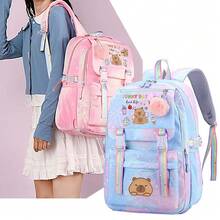 Cute Capybara Soft Nylon Backpack - Lightweight,Spacious,With Fuzzy Pom Pom Decor,School Daily Commute,Back To School Surprise Supplies Essentials - Style-b - View 4
