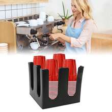 Square 4 Grids Disposable Coffee Cup Dispenser Organizer Plastic Cup and Lid Organizer for Restaurant Offices Coffee Shops Lounges - Negro - Ver 7
