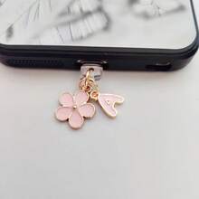 1pc 2-In-1 Pink Cherry Blossom+26 Letter Phone Charging Port Dust Plug, Exquisite, Fresh, Sweet, Cute And Fashionable Alloy Accessory Pendant, Smartphone Tablet Headphone Kindle Charging Port Decoration Accessory, Silicone Transparent Dust Plug, Suitable For Giving Small Gifts To People, Waterproof