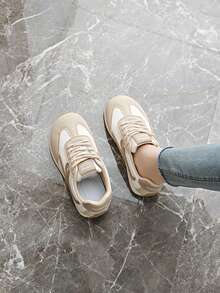 2026 New Spring Women's Shoes, Breathable Student Solid Color Flat Casual Versatile Outdoor Running Shoes, Hook-And-Loop Design, Street Style Essential Bestseller - Khaki - View 6