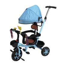 Triciclo para niños con asiento giratorio azul y ruedas de espuma sólida, con toldo para exteriores. - Azul - Ver 6