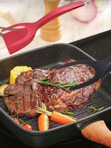 1pc 2-In-1 Steak Tongs And Spatula, Multifunctional Non-Stick Kitchen Food Flipper, Barbecue Tongs, Pancake And Egg Turner, Cooking Tool For Steak, Bread, Fish, Toast And Sandwiches - Multicolor - View 3