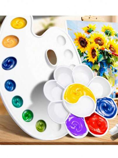 8pcs White Plastic Paint Palette, Watercolor Mixing Tray, Painting Palette, Suitable For Painting Parties, DIY Crafts And Art Painting