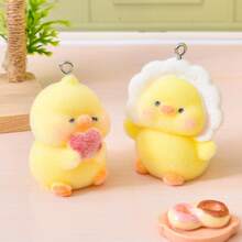 3/6pcs Resin Cute And Cute Yellow Duck Pendant DIV Handmade Keychain Car Ornament Accessories Small Parts - Yellow - View 4