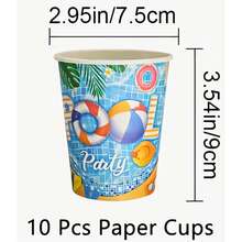 80/50-Piece Summer Pool Party Tableware Set, Birthday Party Tableware Set, Including Paper Cups, Paper Plates, And Napkins, For 20/10 People, Suitable For Wedding Receptions, Birthday Parties, Graduation Ceremonies, Back-To-School Celebrations, Holidays, Outdoor Camping, And Family Gatherings. - Multicolor - View 6
