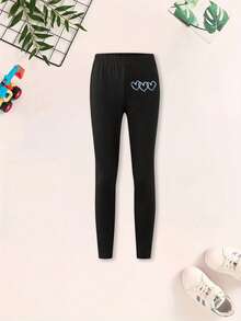 Set de 2 piezas de camiseta de manga corta con estampado de corazón dulce y lindo, y leggings para niñas. Suave y cómodo, adecuado para primavera y verano - Multicolor - Ver 6