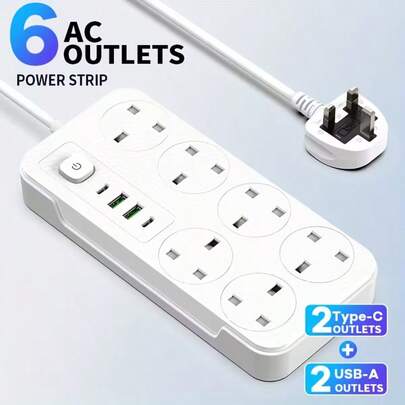 10 In One Power Strip Lightning Protection Device, Compact Design, 3250W 13A AC Socket, Including 7 AC Sockets And 3 USB Ports, With 4 Independent Switches, Portable British Standard Plug, Suitable For Home, Kitchen, Office Or Hotel Use