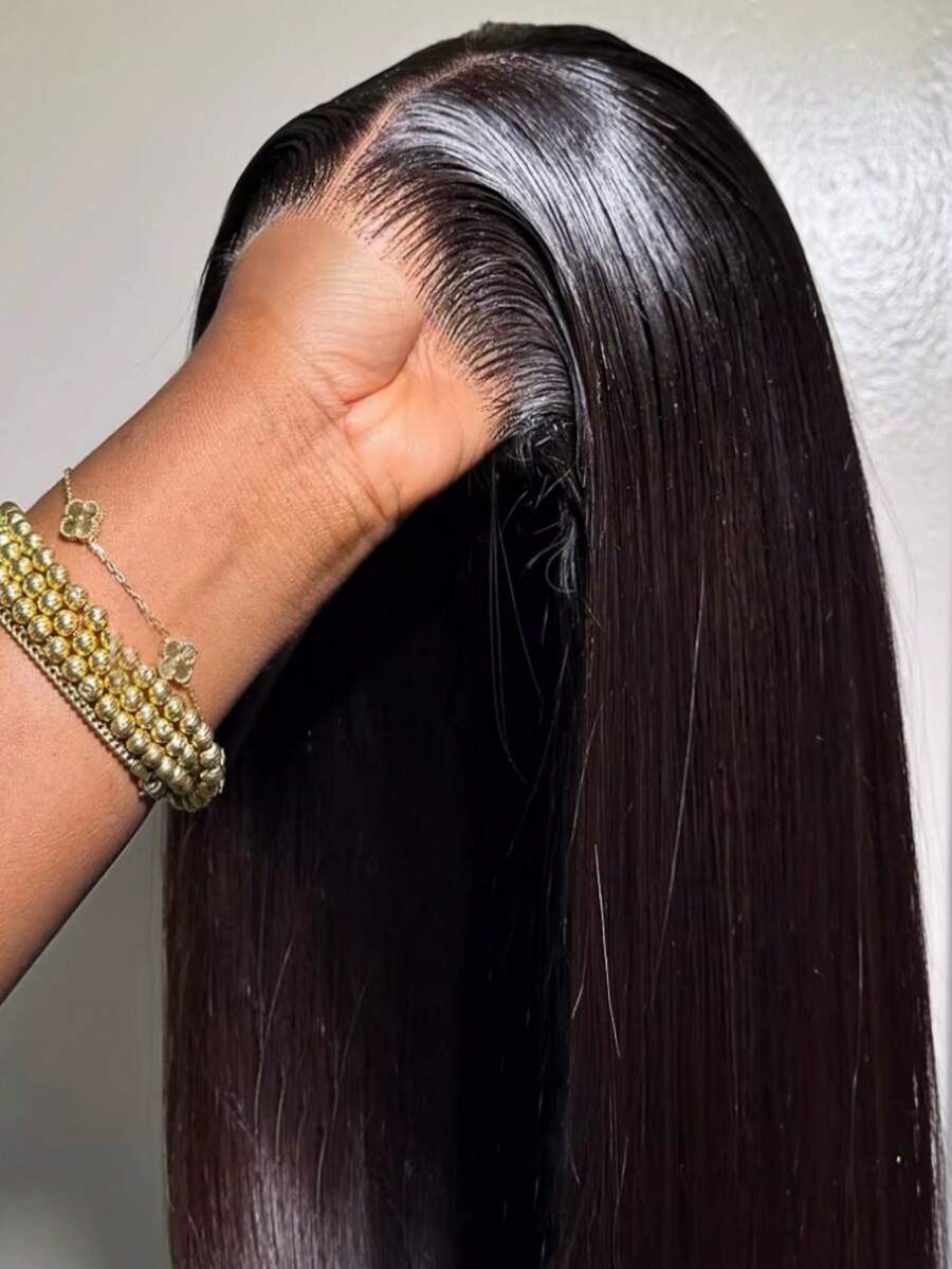 NARNI 40 Inch 5x5 Straight Glueless Human Hair Wig 250% Density HD Lace Put On And Go Closure Wigs Human Hair Pre Plucked Pre Cut No Glue Transparent Human Hair Wigs For Women With Baby Hair Natural Color - Natural Black - 查看 1