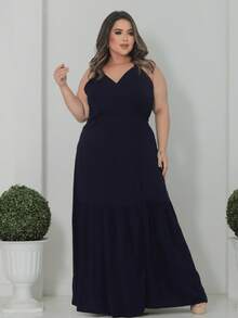 Long Wrap Dress With Thin Straps Made Of Smooth Viscose Linen. - 藏蓝色 - 查看 2