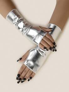 1 Pair Faux Leather Short Solid Color Punk Y2K Party, Performance, Festival Costume, Cosplay Fingerless Gloves Summer - Multicolor - View 18