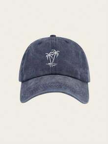 1pc New Washed Vintage Baseball Cap, Embroidered Palm Tree Pattern, Retro Soft Crown Sun Hat, Fashionable Solid Color Brim,Summer,Beach,Holiday,Festival,Travel - Black - View 16